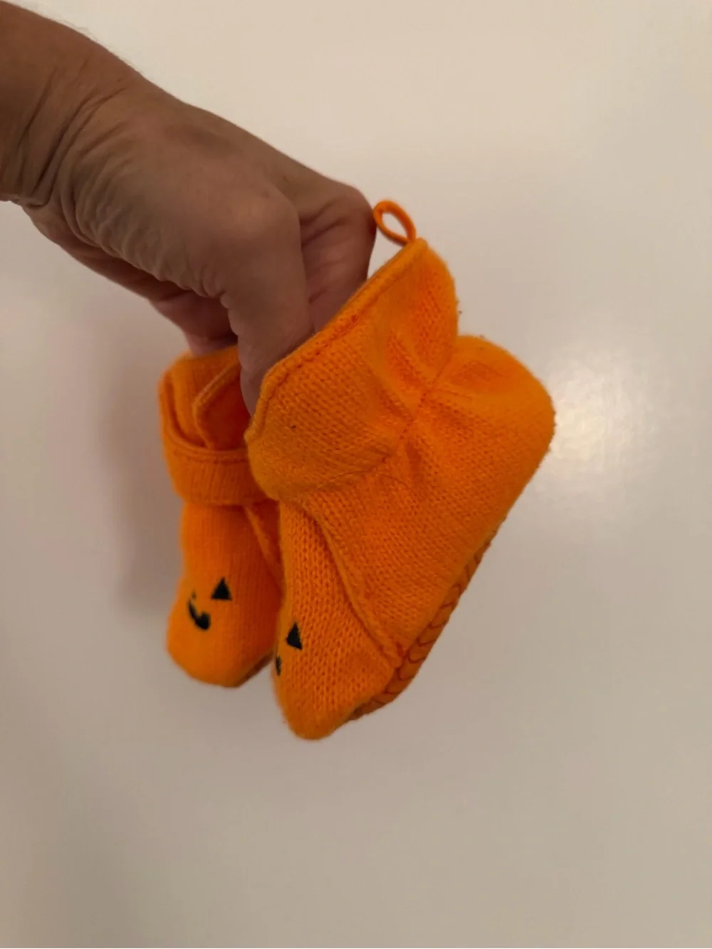 Carter's Bright Orange Pumpkin Knit Baby Booties with Strap